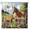 Western Horse Shower Curtain Rustic Farmhouse Animal Colt Wooden Fence Nature Grassland Wildflower Butterfly Country Farm Nature Landscape Fabric
