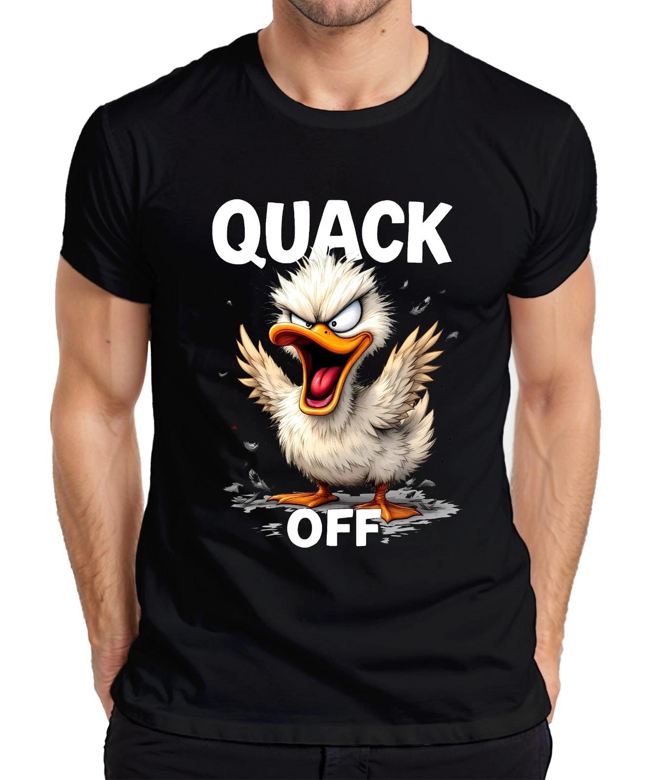 QUACK OFF Funny Angry Duck Naughty Cartoon Saying Sarcastic Mens T-Shirt- XL