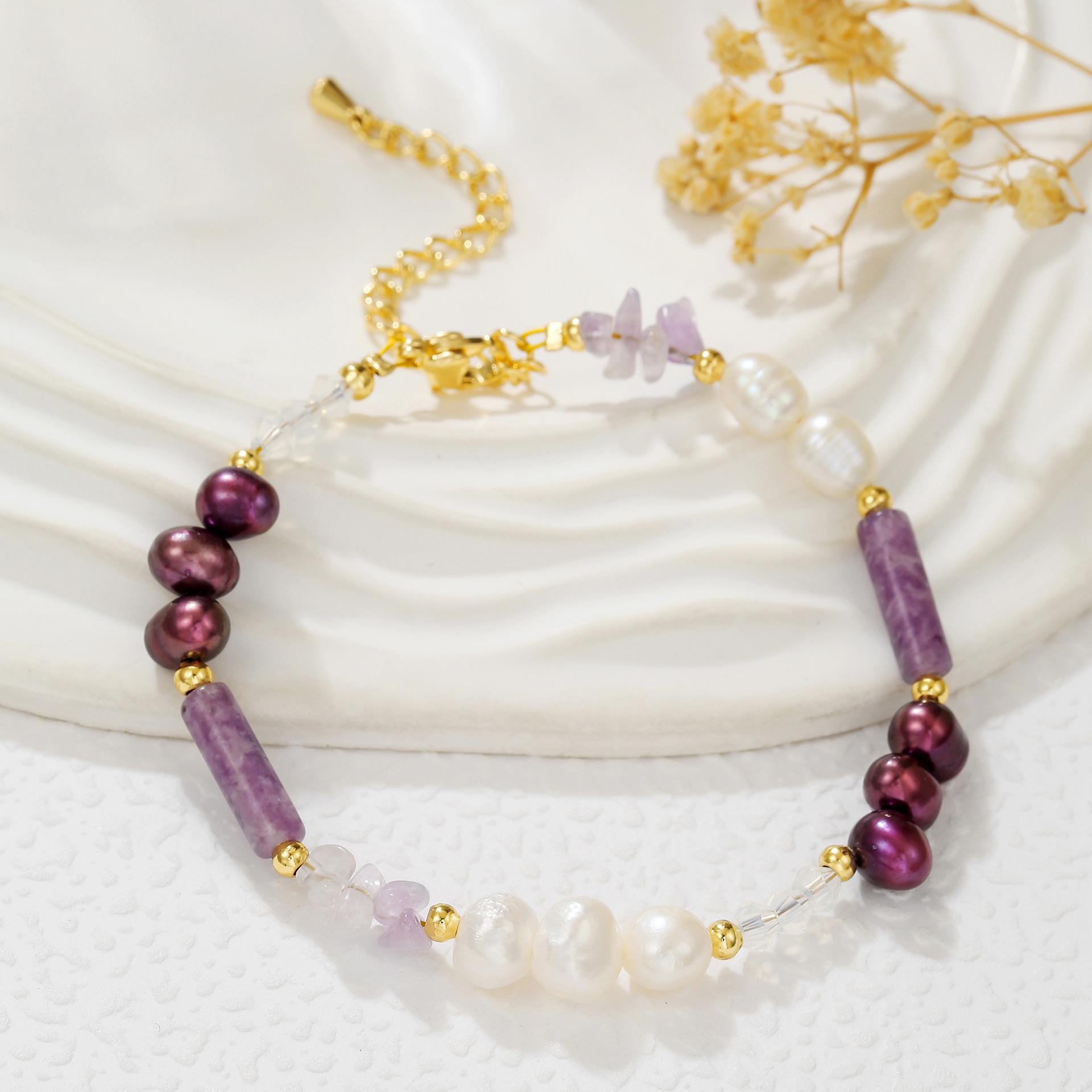 Осенне-зимний набор украшений из натурального аметиста и пресноводного жемчуга с неровным дизайном - Новый китайский стиль.