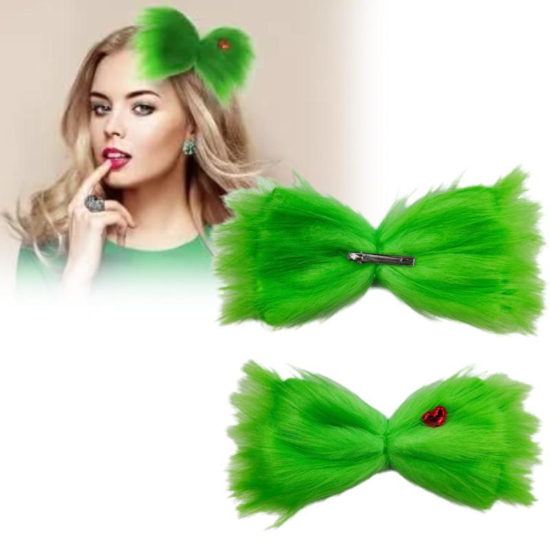 Green Large Furry Hair Bow Christmas Hair Clip Women Girl Costume Party