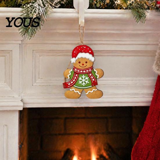 Holiday Scene Layout Accessories Gingerbread Man Wooden Pendant for Christmas Tree Decoration, Rustic Xmas Hanging Traditional Crafts Ornaments