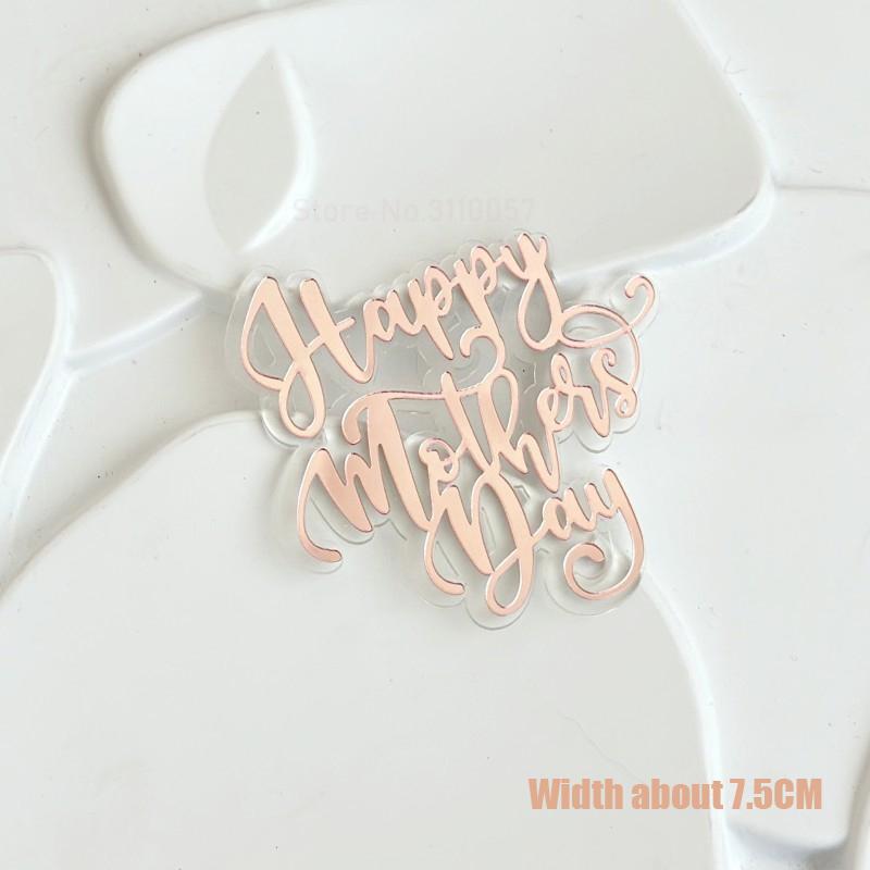 10pcs Glitter Happy Mother's Day Cake Toppers Acrylic Mirror Pink Cupcake Topper Heart Best MOM Party Cake Dessert Decorations