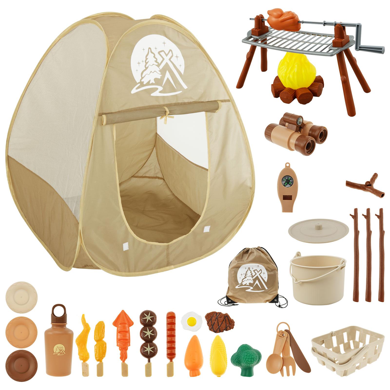 

Kids Camping Set Pop Up Children Play Tent Fun Simulate Camping Adventure Playset Portable Pretend Play Gear Tool Christmas Gift