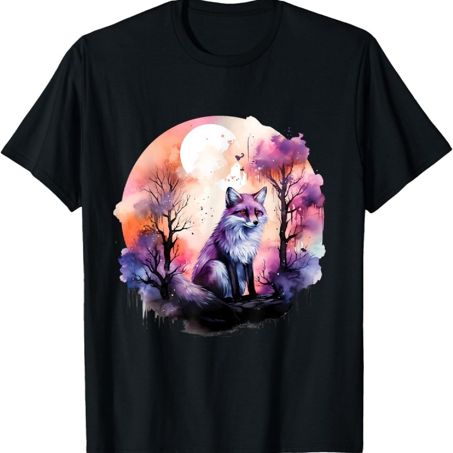 Fox Colorful Forest Nature Animal Lovers Wildlife Artwork T-Shirt S