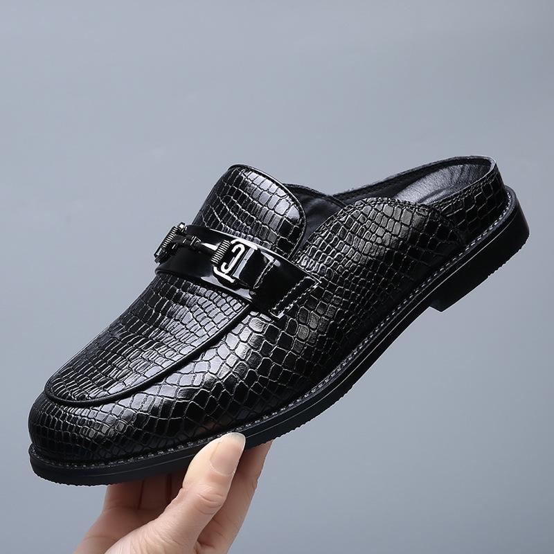 Large Size 47 48 Leather Slippers Men's One-pedal Sandals Bag Head Casual Versatile Outer Wear Half Slippers Tide