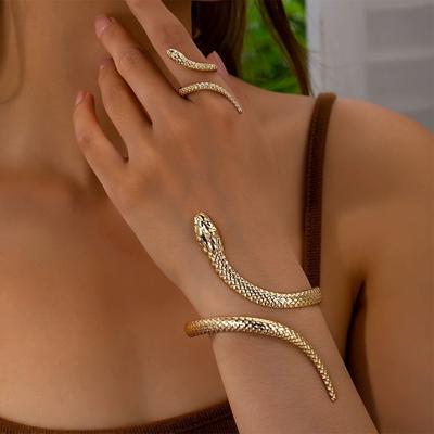 Punkový hadí náramek, prstenový set pro ženy, hadí otevírací manžetový náramek, estetické módní šperky, pulseras mujer, manchette