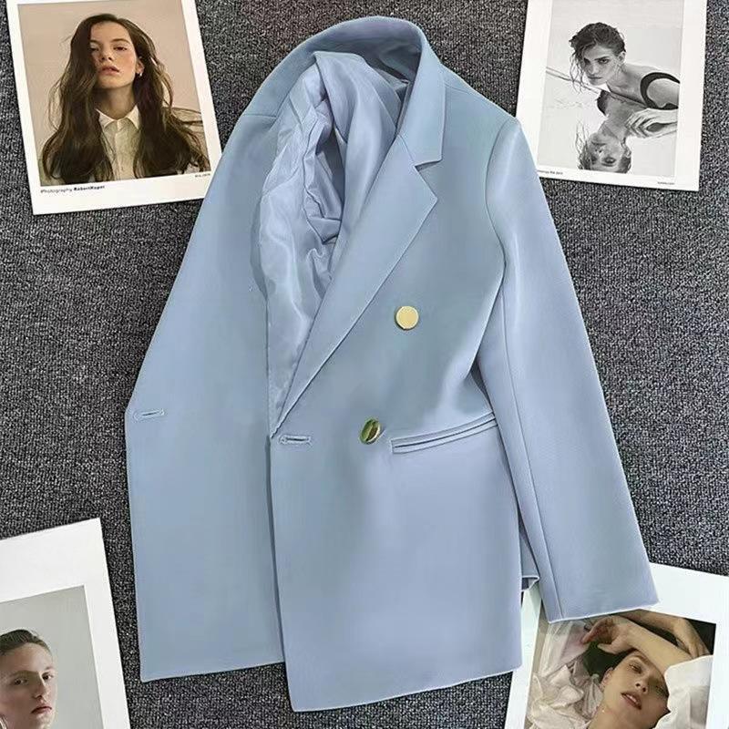 Damen Frühling Zweireiher Blazer in Uni Rot mit Knopfdetails