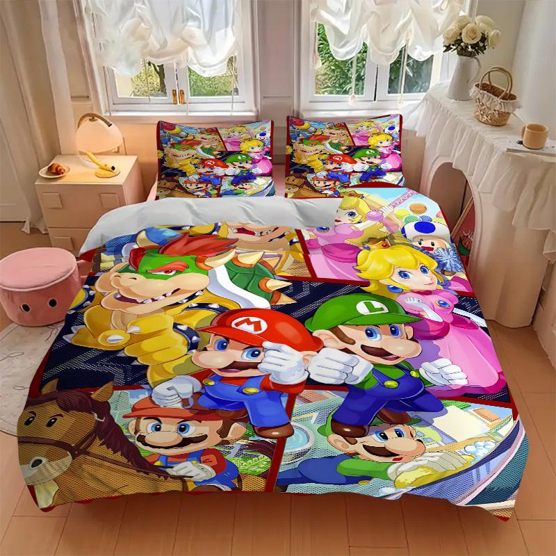 3pc Mario Luigi Bedding Set Guest Room Bedroom Decor Christmas Halloween Decor Birthday and Holiday Gifts- All Seasons 3pcs Quilt 093