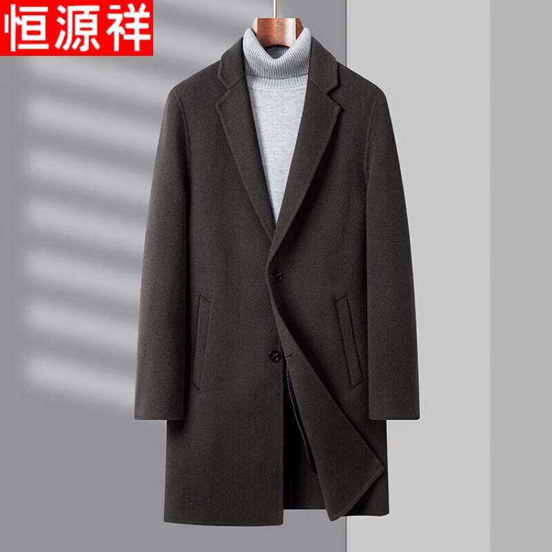 Hengyuanxiang Мужское двустороннее пальто средней длины из 100% шерсти 2XL