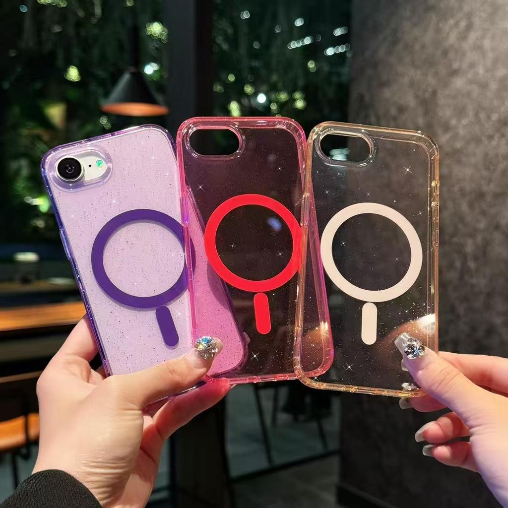 IPhone 16E Antibacterial Flash Powder Suitable for Apple 16Pro Mobile Phone Case 15 Acrylic Magnetic 14promax Anti-fall
