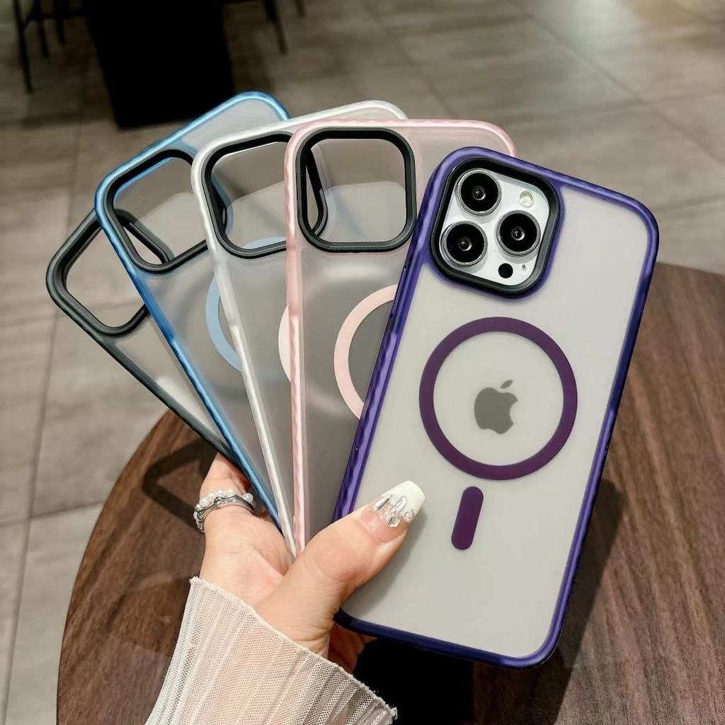 Frosted Anti-Fall-Stoßfänger Magsafe-Hülle für iPhone 16 16promax 13 14pro 14 15 13pro 15pro max Schutzhülle für kabelloses Laden