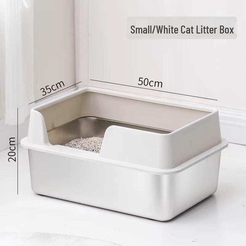 Stainless Steel High-Fence Extra Large Semi-Enclosed Cat Litter Box