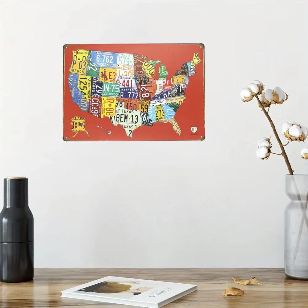 Delightful Appealing 8x12 Inch Red USA Map Road 66 License Plate Sign - Vintage Plaque for Garage, Bar & Home Wall Decor