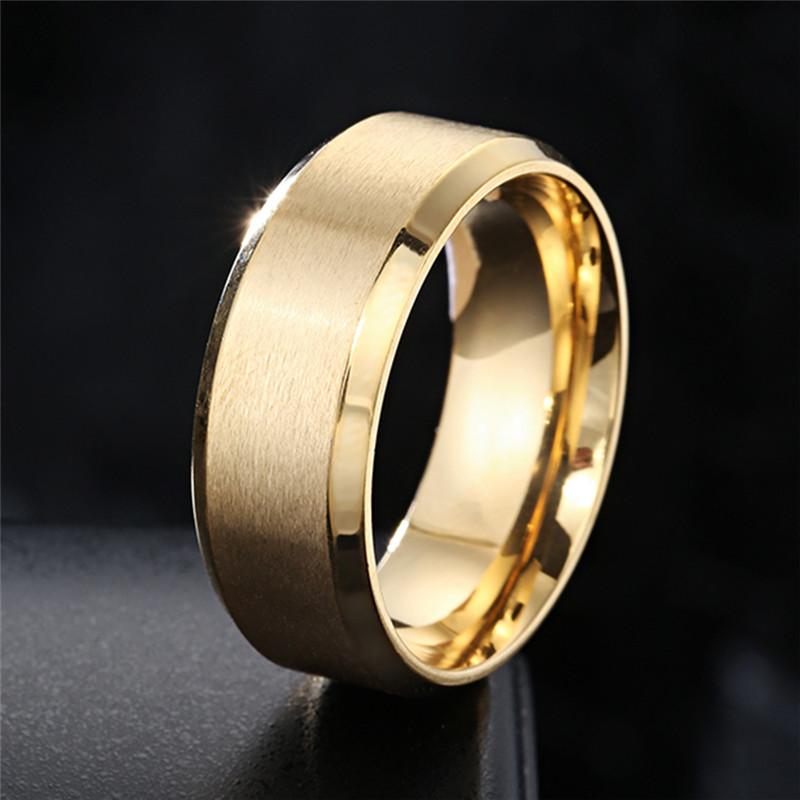 8mm Gold Color Brushed Stainless Steel Ring for Men and Women, Simple Ring, Wedding Band, Couples Jewelry Accessories