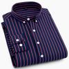 Mens Dress Shirts Striped Long Sleeve Plaid Checked Shirt Smart Casual Business Non-Ironing Korean Slim Fit Formal Blue White