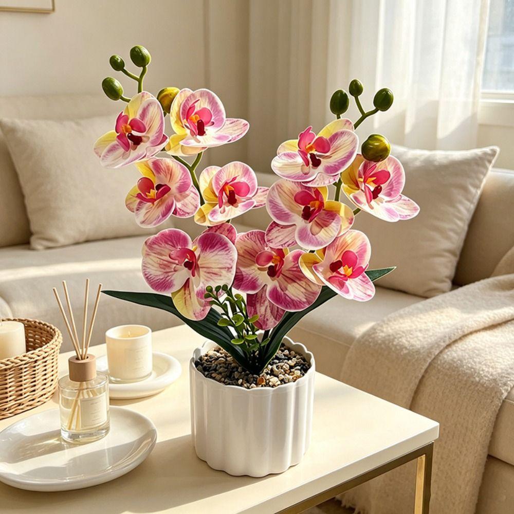 Plastic Butterfly Orchid Artificial Flower Fake Plant Flower Potted Home Office Decoration