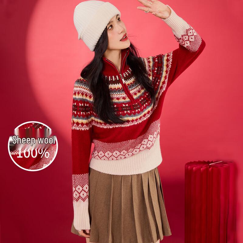 Women s 100% Merino Wool Thick Fair Isle Half-Zip Sweater F/165/88A