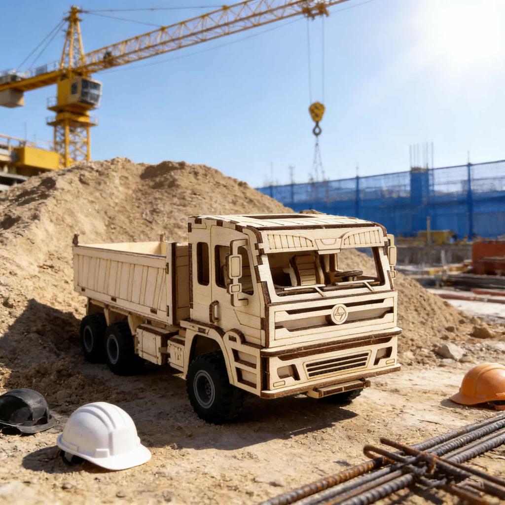 1 drewny pojazd budowlany DO-IT-YOURSELF, kreatywne puzzle 3D, idealne jako świąteczny prezent lub dekoracja domu