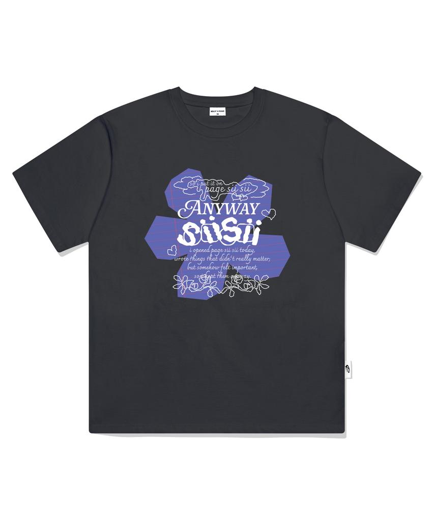 PAGESIISII Note Flower Print Short Sleeve T-Shirt Charcoal