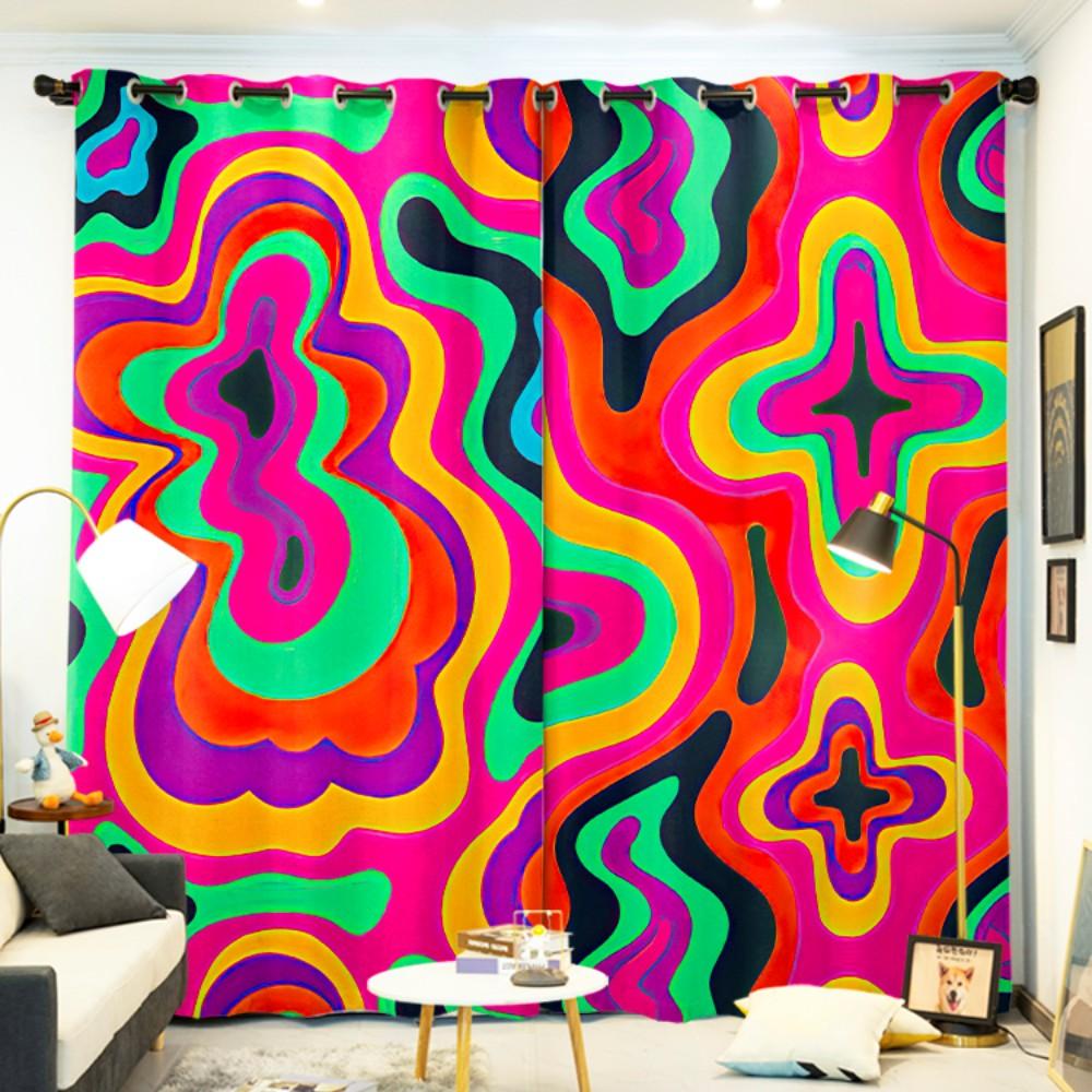 2Panels Colored Pigment Abstract Curtains Geometric Pattern Curtains for Bedroom Living Room Kitchen Window Blinds Cortinas