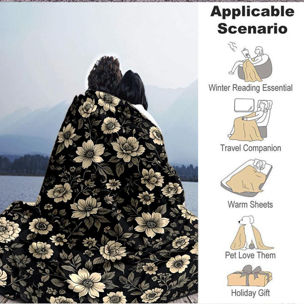 1pc Floral Pattern Lightweight Flannel Blanket, Comfortable and Warm Blanket, for Office and Camping Sofa Bed, Livingroom143