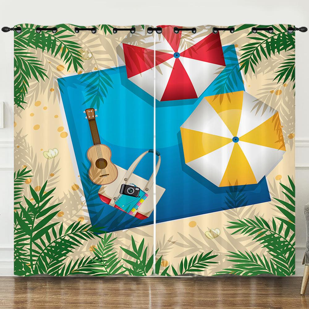 Curtain Beach Digital Printing Blackout Curtain Punching Living Room