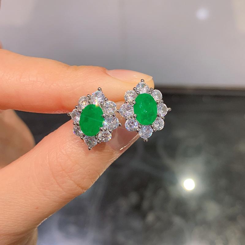 S925 Silver Needle Emerald Necklace Ring Earrings Jewelry Three Piece Set Wedding Banquet Party Accessories