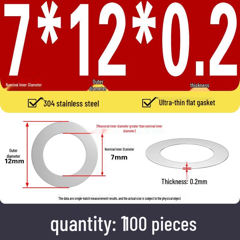 Plochá podložka z nerezové oceli 304 pro nastavení vůle hřídele (0,1/0,2/0,3 mm)