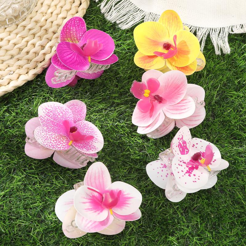 Elegant 7cm Simulated Flowers Hair Claw Durable Orchid Floral Hairpin for Weddings and Special Days