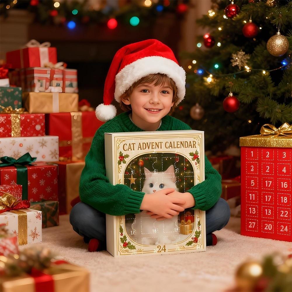 Niedlicher Kätzchen Adventskalender 2D Acryl Weihnachtsdekoration Weihnachts-Countdown-Kalender Geschenk für Katzenliebhaber 24 Tage