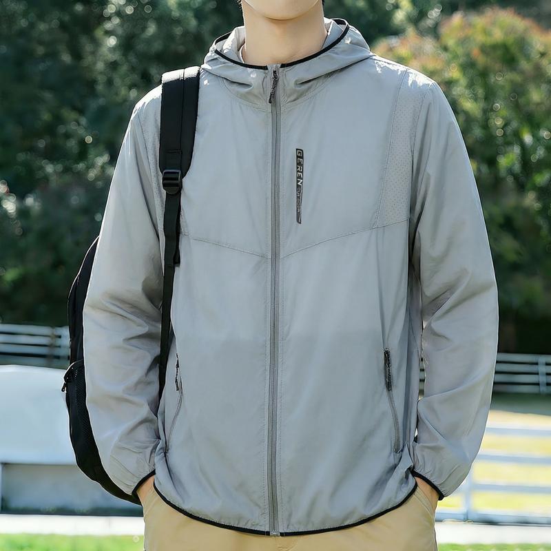 Plus Size Men's Breathable Sun Protection Hoodie, Elastic Fabric Casual Jacket (6XL-12XL)