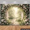 2D Plane, 1 Piece with a Rose Garden Arch Theme, Featuring Pink and White Roses Along with Flower Beds and Soft Lighting
