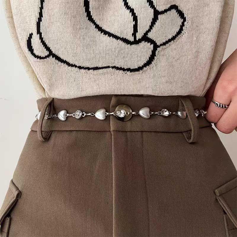 Stunning Pearl Heart Waist Chain For Summer Chic Looks With Brilliant Decor Rhinestone