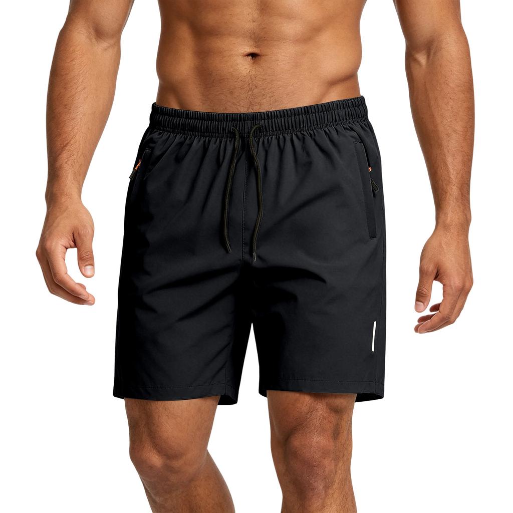 Men Lightweight Drawstring Athletic Shorts Quick Dry Breathable Casual Sports Shorts with Zipper Pockets for Gym Running Training Workout