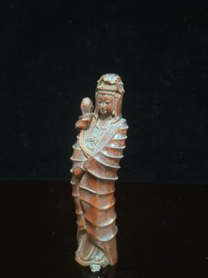 Chinese Boxwood Wood Carving Exquisite Kwan-yin Statue Wooden Figurines Art