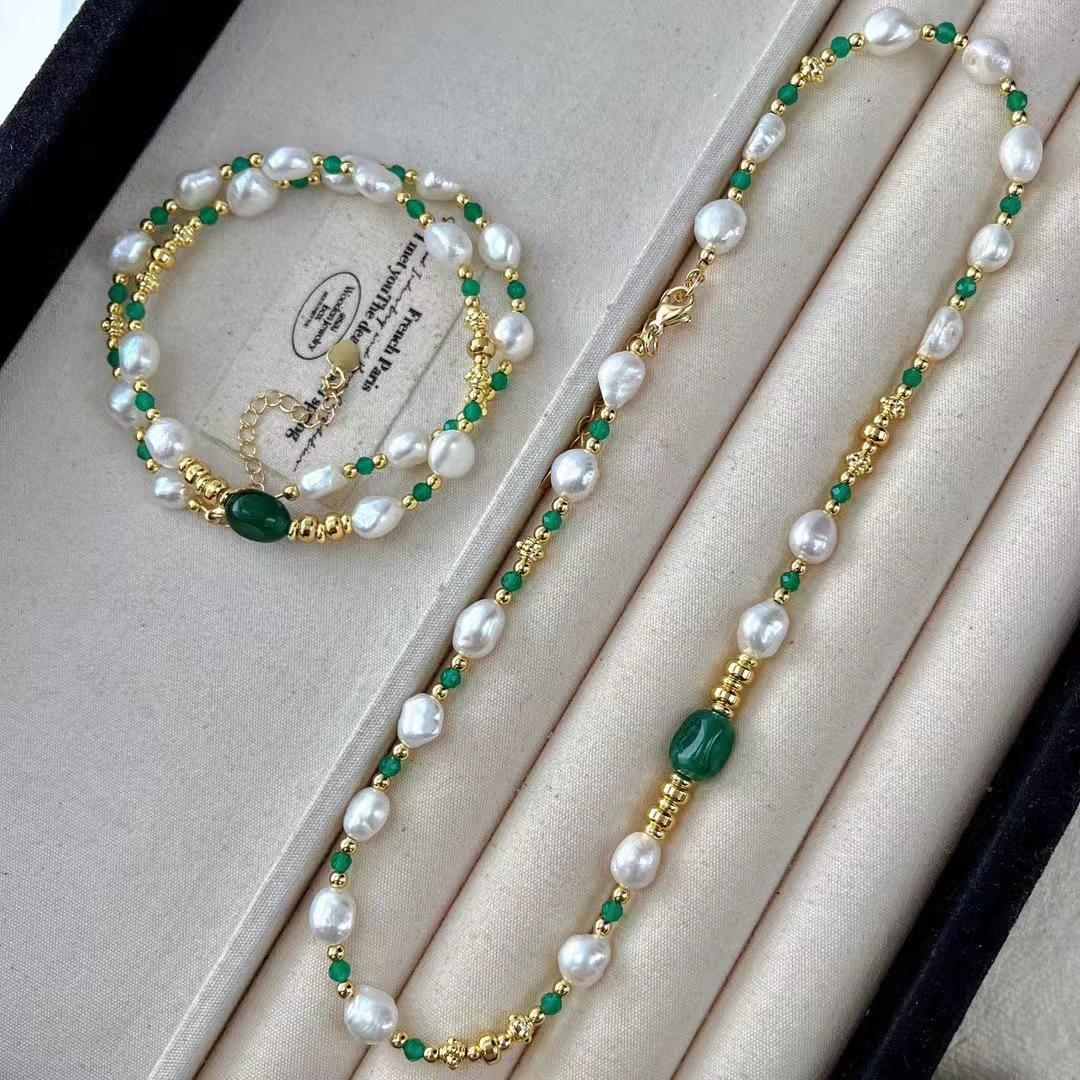 Retro High Quality Natural Freshwater Pearl Chalcedony Agate Collarbone Chain Necklace Autumn And Winter New Models