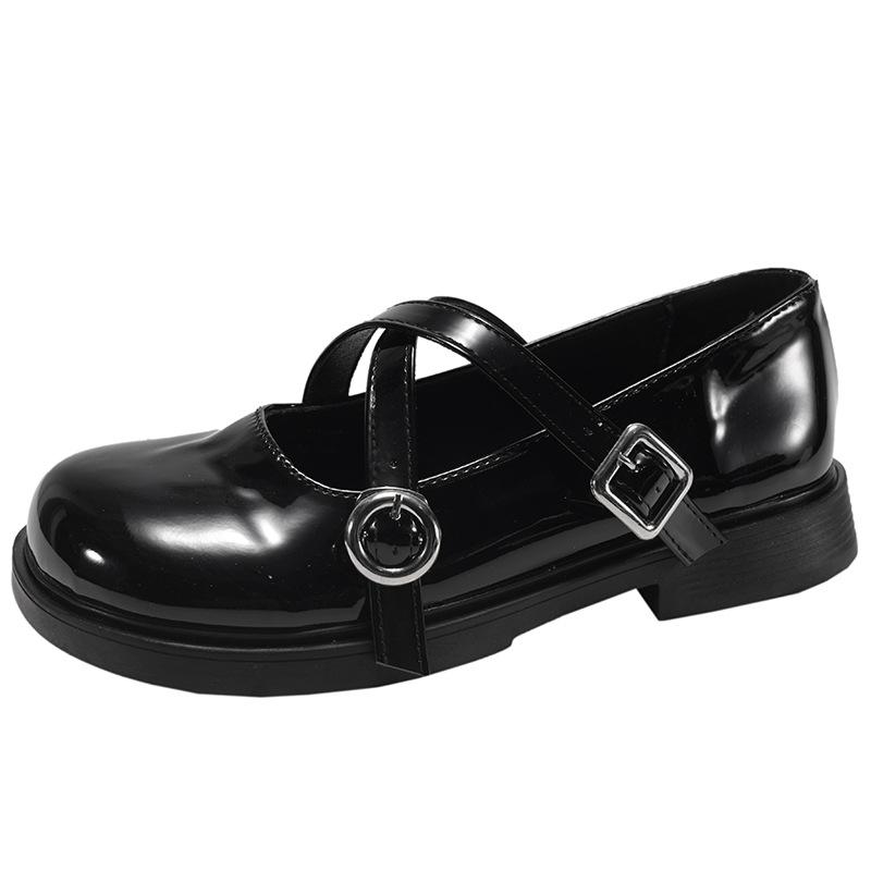 Retro svarta brittisk stil plattbottnade jk små läderskor dam 2025 nya sommar kjol mångsidiga Mary Jane enkla skor