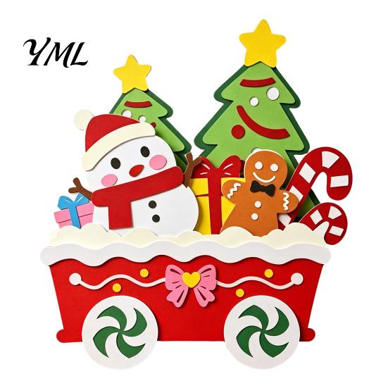 Christmas Party Supplies Wooden Cart Tabletop Decorations, Xmas Figurine Ornament with Snowman Winter Theme Decorations Elk Penguin, Festive