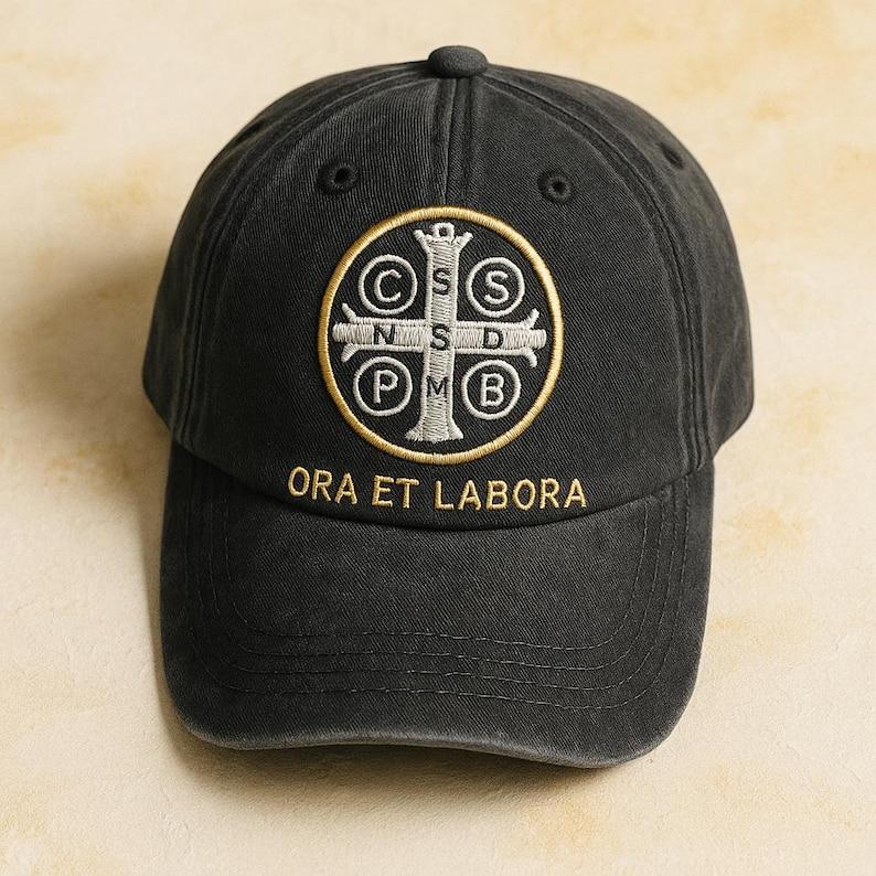 Saint Benedict Medal Embroidered Dad Hat Ora Et Labora Cap Catholic Faith Gift Christian Religious Embroidery One Size