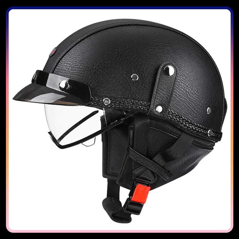 Hot Selling Half Face Helmet Protection Ventilation Leather Motorcycle Helmets Safety Riding Retro Half Helmet Comfortable DOT