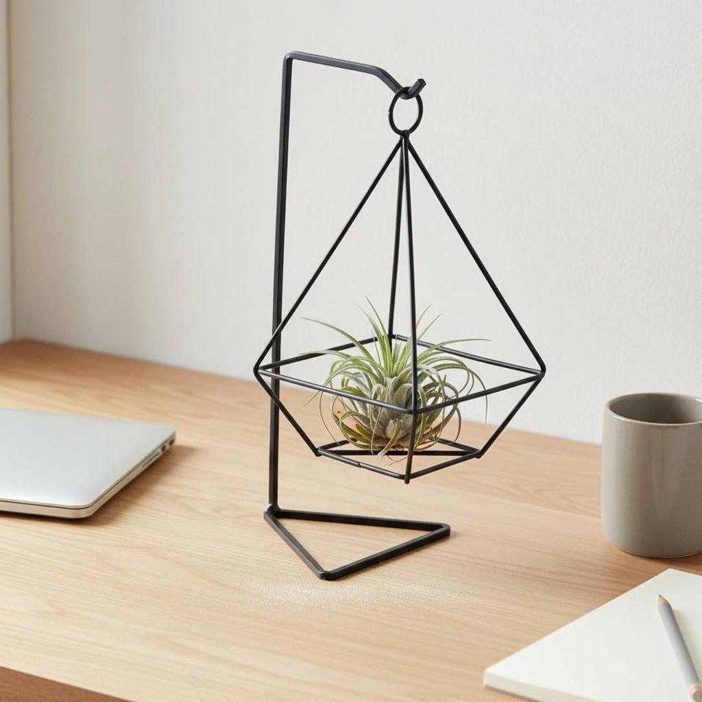 Geometric Air Plant Holder Minimalist Pattern Air Plant Holder Stable Base Geometric Iron Stand Fit Windowsill, Office