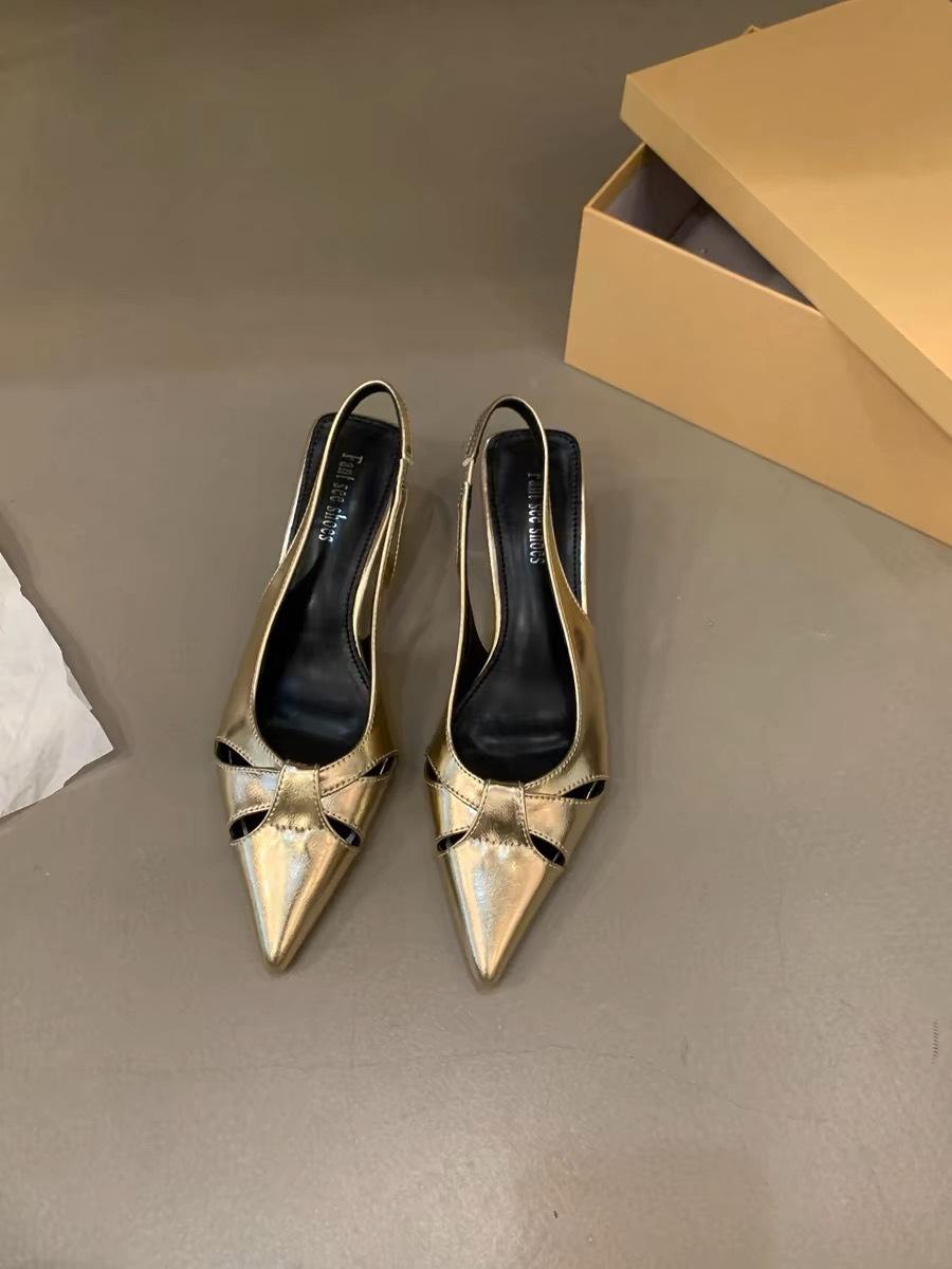 

Summer femininity French new sandals 2024 socialite black pointed head bag head silver high heels sub single shoes 35 золотой
