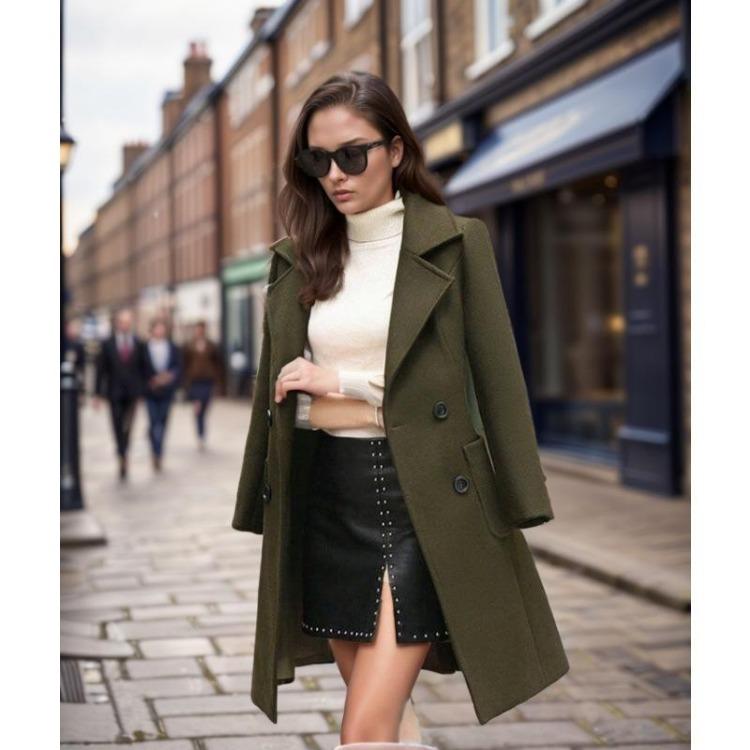 Women Winter Fashion Coat Korean Slim Thin Long Waist Woolen Coat Temperament Women Coat S