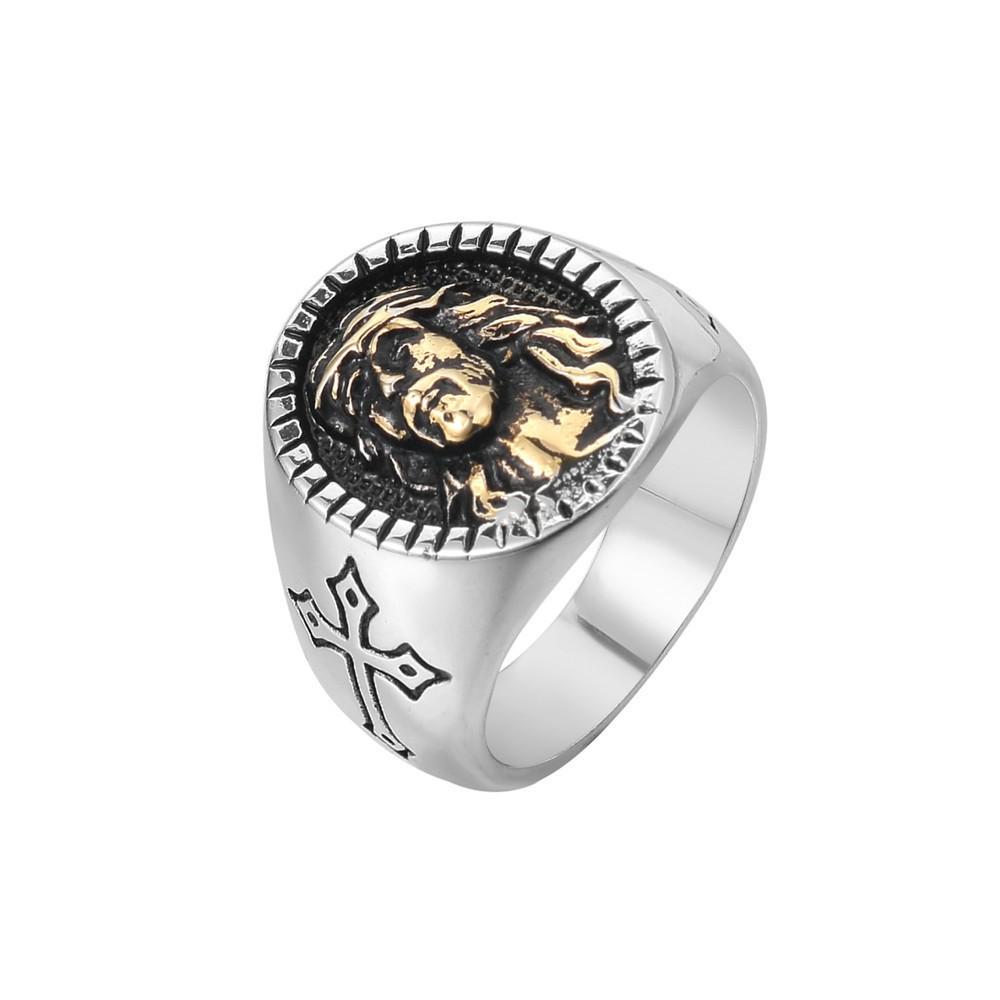 Retro Men's Cross Portrait Ring - Unique Design Jewelry