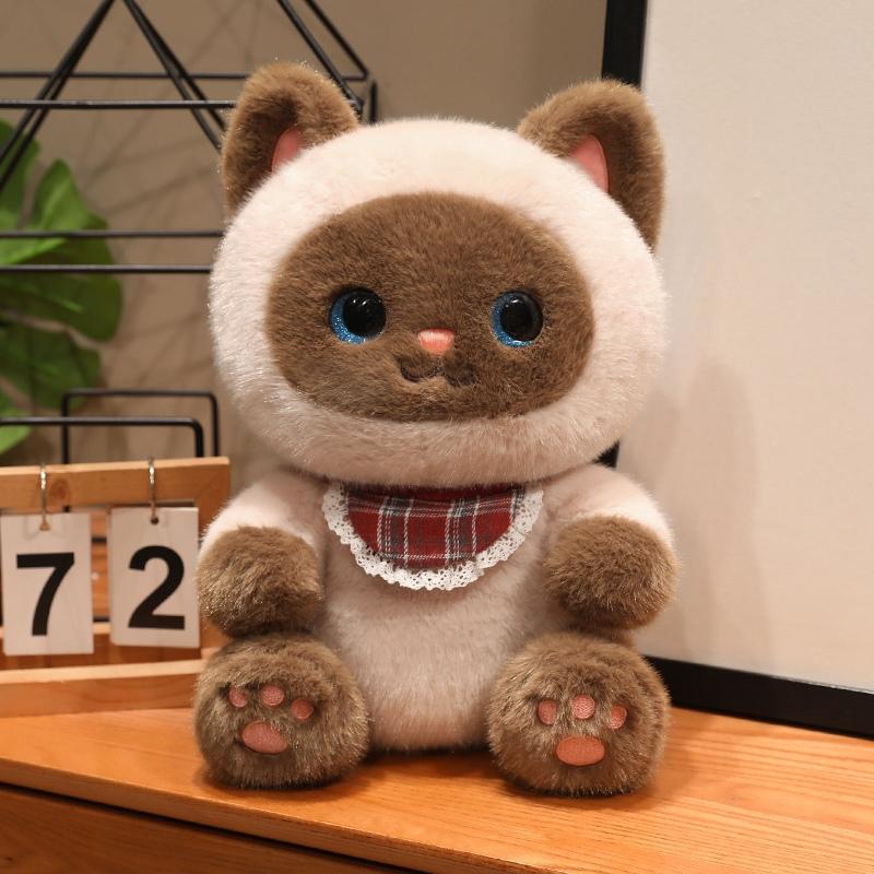 4 Size Happy Pet Kitten Plush Toys Cozy Fluffy Cartoon Baby Bib Kitten Doll Lovely Keychain Bags Hanging Decor Birthday Gift