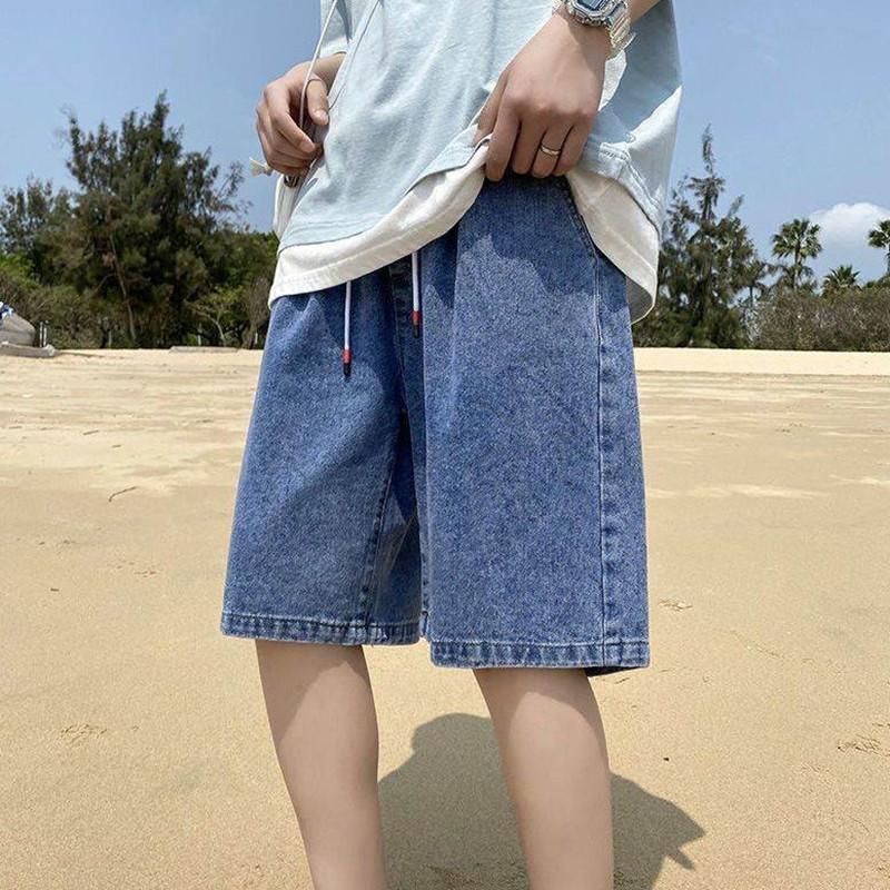 Short en jean ample et droit pour homme, version fine d'été, pantalon décontracté cinq pièces pour jeunes