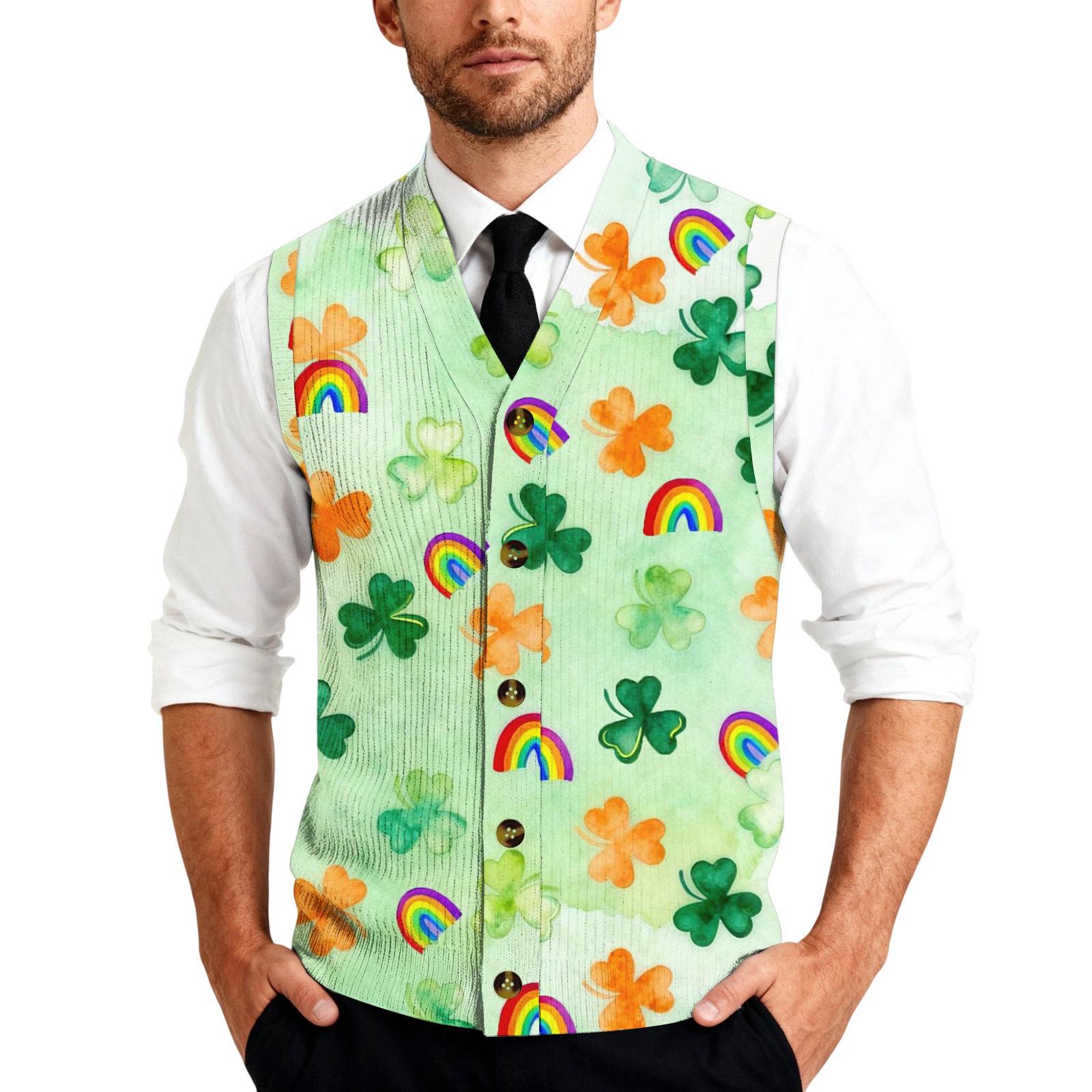 

Men s St Patrick s Day Printed Knit Sleeveless Shirt Button Placket Vest Regular Fit Casual Layering Top XXXXL ціан
