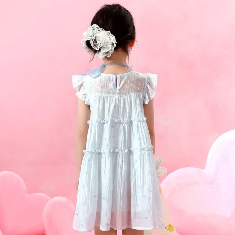 Xiaohu Patty Girls' Bow Print Flutter Sleeve Princess Dress