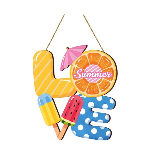 Summer Slippers Hanging Sign Flip Flop Shape Welcome Door Sign Rustic Watermelon Ice Cream Wooden Wreath for Farmhouse Front Door Patio Balcony Wall