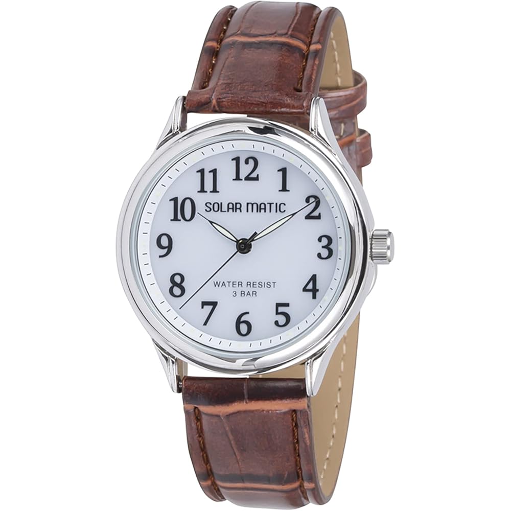 Crepha Analog Men s Solar Rechargeable Watch Brown Leather Strap SM-AM166-WTS